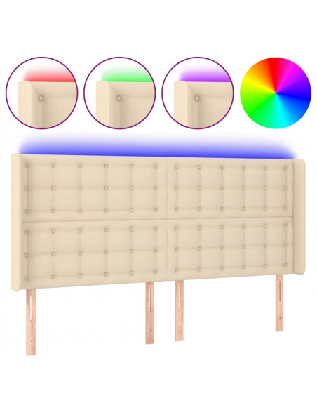 Testiera a LED Crema 163x16x118/128 cm in Tessuto