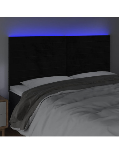 Testiera a LED Nera 180x5x118/128 cm in Velluto