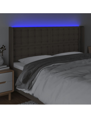 Testiera a LED Tortora 203x16x118/128 cm in Tessuto