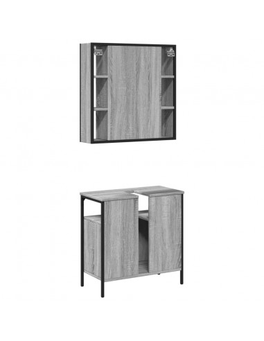 Set Mobili da Bagno 2 pz Grigio Sonoma in Legno Multistrato