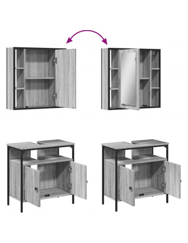 Set Mobili da Bagno 2 pz Grigio Sonoma in Legno Multistrato