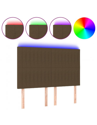 Testiera a LED Marrone Scuro 144x5x118/128 cm in Tessuto