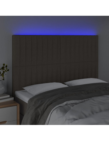 Testiera a LED Tortora 144x5x118/128 cm in Tessuto