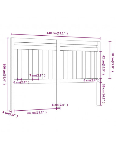 Testiera per Letto Bianca 140x4x100cm in Legno Massello di Pino
