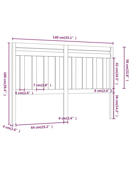 Testiera per Letto Bianca 140x4x100cm in Legno Massello di Pino