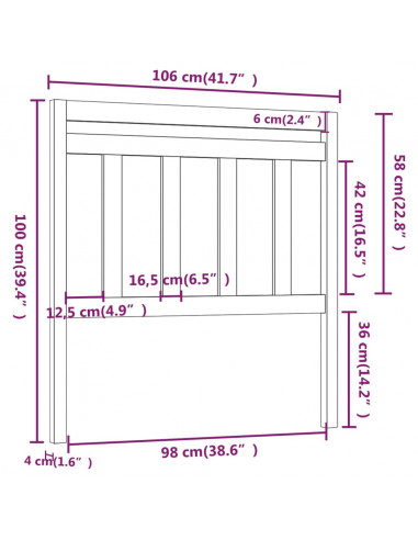 Testiera per Letto Bianca 106x4x100cm in Legno Massello di Pino