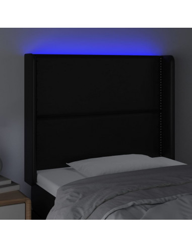 Testiera a LED Nera 103x16x118/128 cm in Similpelle