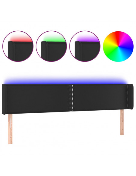Testiera a LED Nera 203x16x78/88 cm in Similpelle