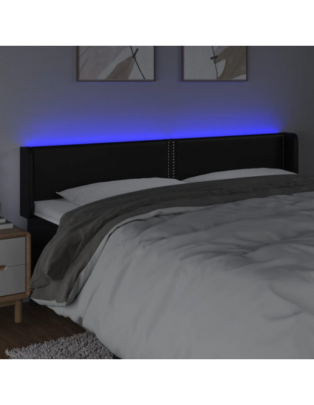 Testiera a LED Nera 203x16x78/88 cm in Similpelle