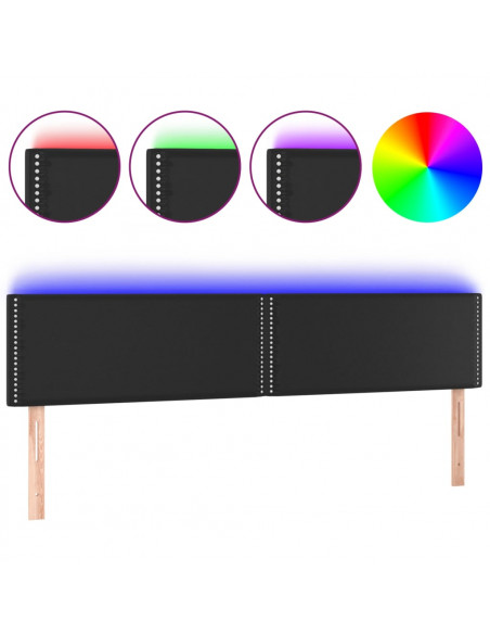 Testiera a LED Nera 200x5x78/88 cm in Similpelle