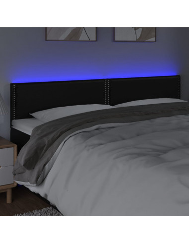 Testiera a LED Nera 200x5x78/88 cm in Similpelle