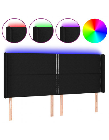 Testiera a LED Nera 163x16x118/128 cm in Tessuto