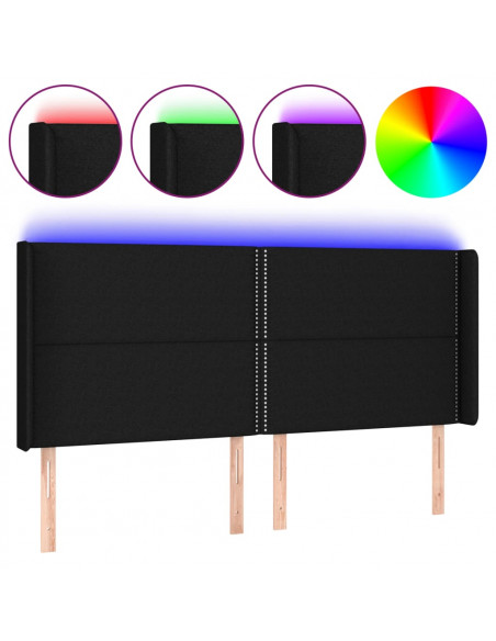 Testiera a LED Nera 163x16x118/128 cm in Tessuto