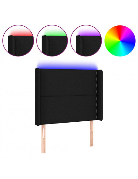 Testiera a LED Nera 83x16x118/128 cm in Tessuto