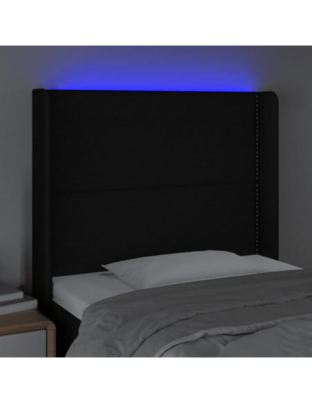 Testiera a LED Nera 83x16x118/128 cm in Tessuto