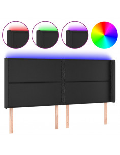 Testiera a LED Nera 203x16x118/128 cm in Similpelle 2