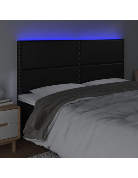 Testiera a LED Nera 200x5x118/128cm in Similpelle