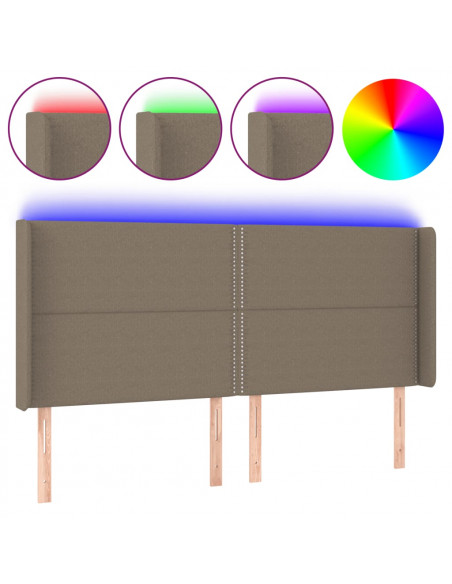 Testiera a LED Tortora 203x16x118/128 cm in Tessuto