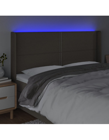 Testiera a LED Tortora 203x16x118/128 cm in Tessuto