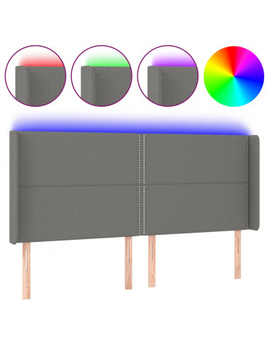 Testiera a LED GrigioScuro 163x16x118/128cm inTessuto