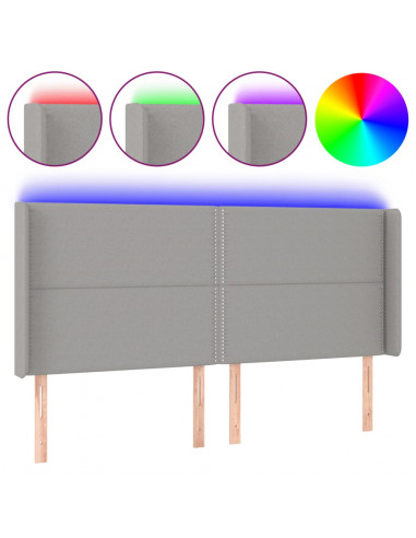 Testiera a LED Grigio Chiaro 183x16x118/128 cm in Tessuto