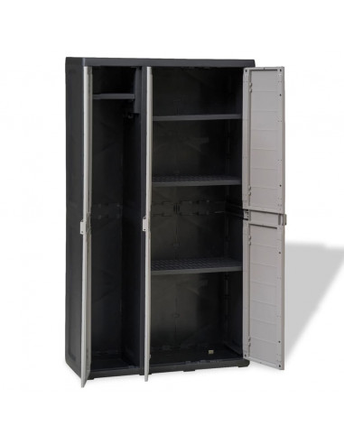 Armadietto da Giardino a 4 Ripiani Nero e Grigio