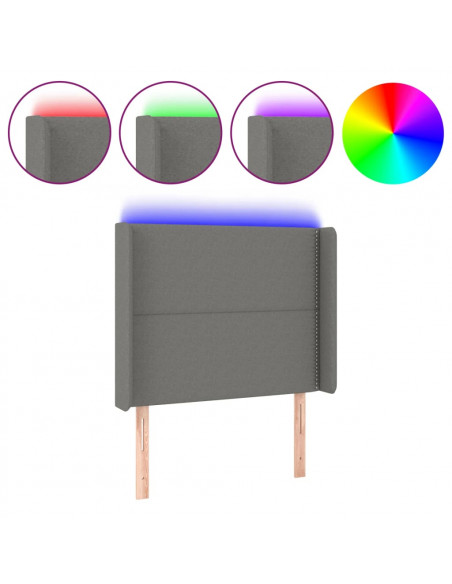 Testiera a LED Grigio Scuro 93x16x118/128 cm in Tessuto