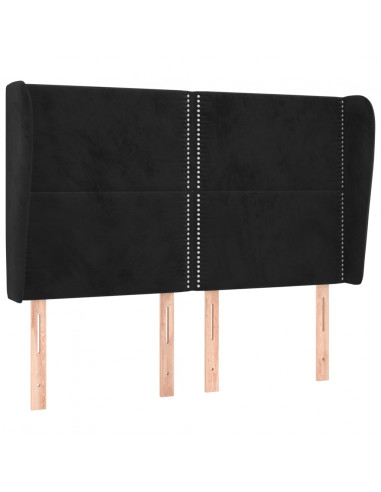 Testiera ad Orecchio Nera 147 x 23 x 118/128 cm in Velluto