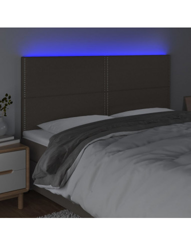 Testiera a LED Tortora 180x5x118/128 cm in Tessuto