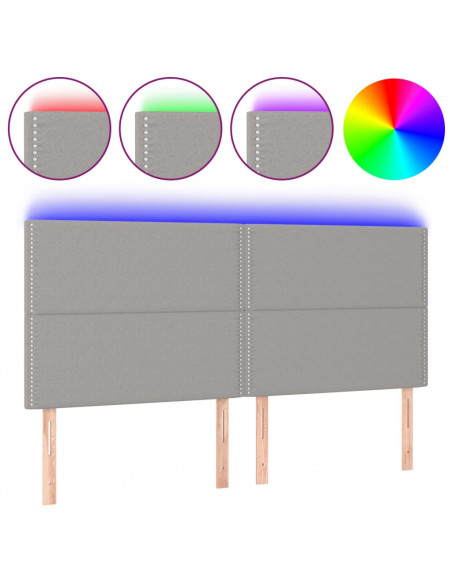 Testiera a LED Grigio Chiaro 180x5x118/128 cm in Tessuto