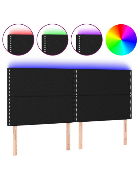 Testiera a LED Nera 180x5x118/128 cm in Tessuto