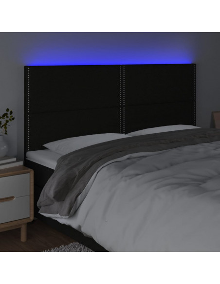 Testiera a LED Nera 180x5x118/128 cm in Tessuto