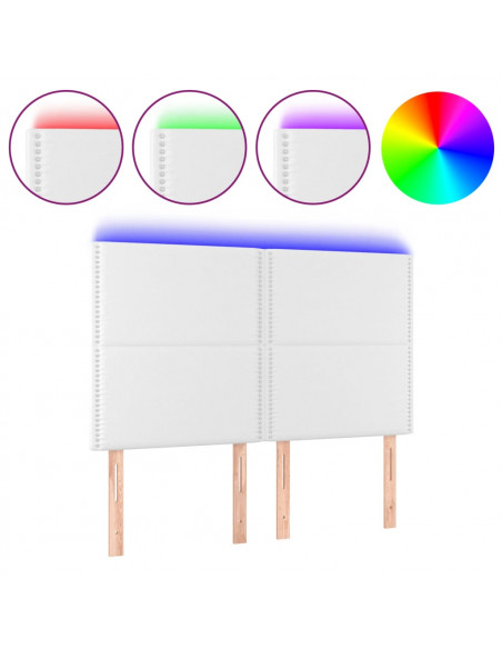 Testiera a LED Bianco 144x5x118/128 cm in Similpelle