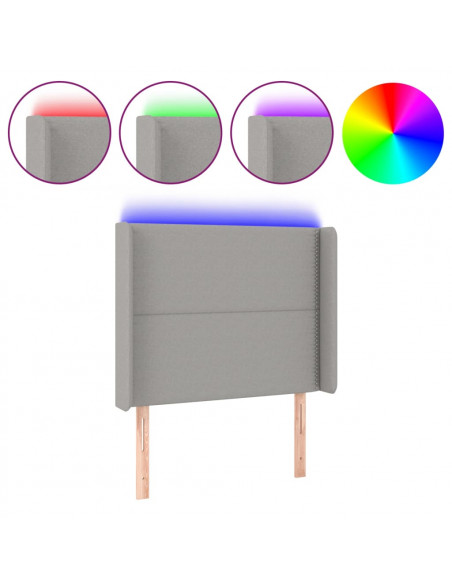 Testiera a LED Grigio Chiaro 83x16x118/128 cm in Tessuto