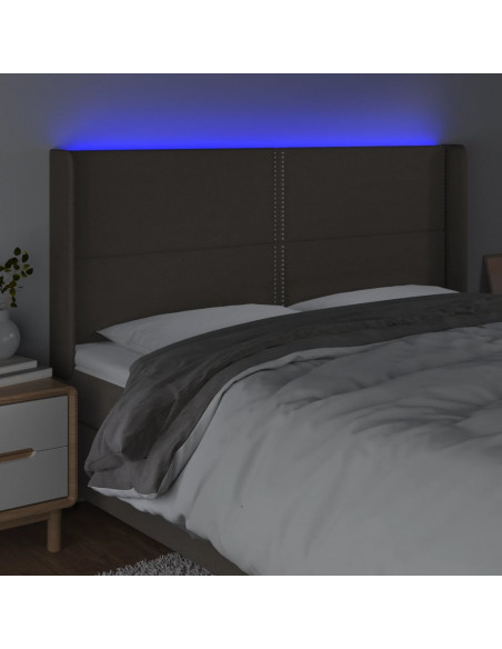 Testiera a LED Tortora 163x16x118/128 cm in Tessuto