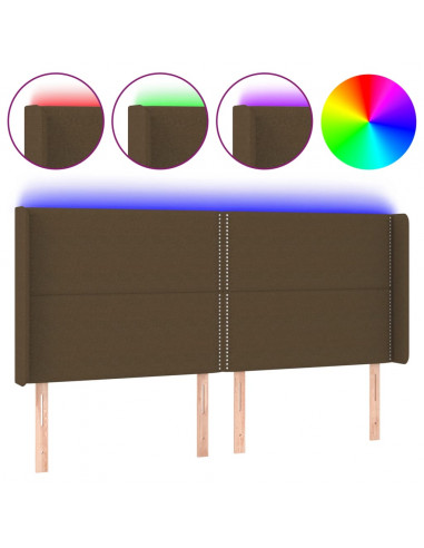 Testiera a LED Marrone Scuro 183x16x118/128 cm in Tessuto