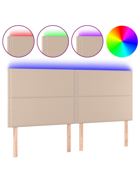 Testiera a LED Cappuccino 200x5x118/128 cm in Similpelle
