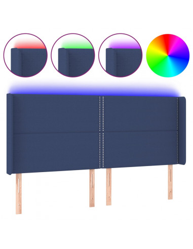 Testiera a LED Blu 203x16x118/128 cm in Tessuto