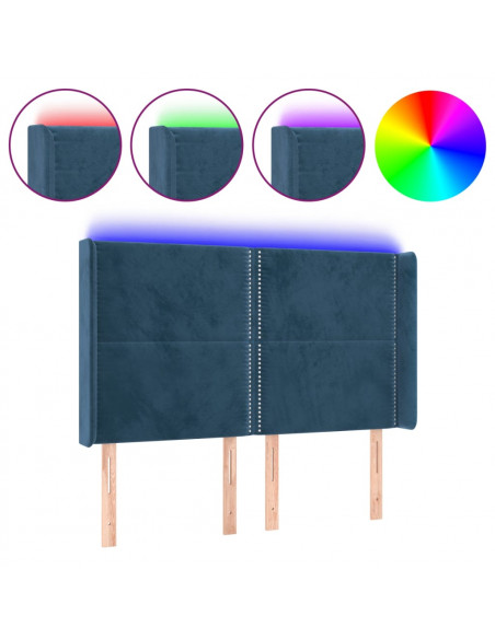Testiera a LED Blu Scuro 147x16x118/128 cm in Velluto