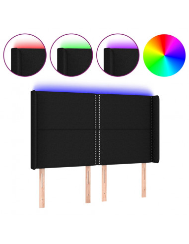 Testiera a LED Nera 147x16x118/128 cm in Tessuto