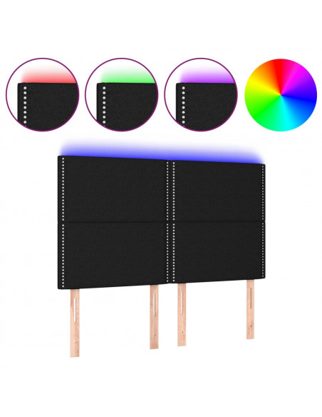 Testiera a LED Nera 144x5x118/128 cm in Tessuto