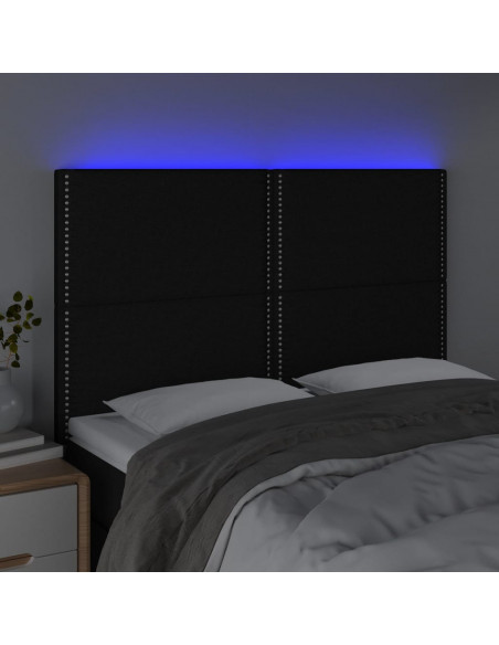 Testiera a LED Nera 144x5x118/128 cm in Tessuto
