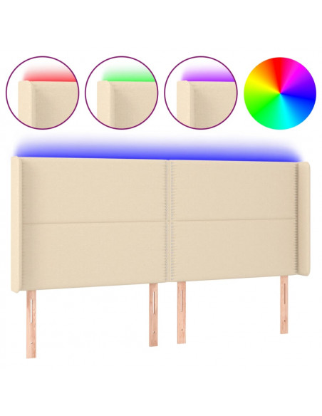 Testiera a LED Crema 163x16x118/128 cm in Tessuto