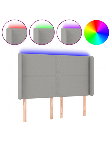 Testiera a LED Grigio Chiaro 147x16x118/128 cm in Tessuto