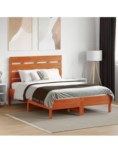 Testiera Marrone Cera 135 cm in Legno Massello di Pino