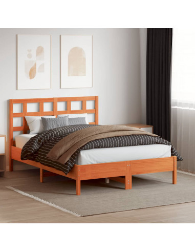 Testiera Marrone Cera 135 cm in Legno Massello di Pino