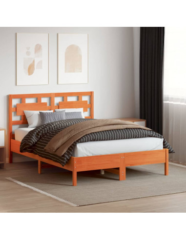 Testiera Marrone Cera 135 cm in Legno Massello di Pino