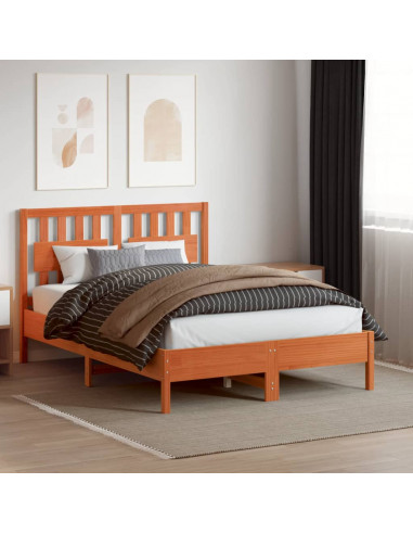 Testiera Marrone Cera 135 cm in Legno Massello di Pino