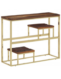 Tavolino Consolle Dorato Acciaio Inox e Traverse Legno Massello 2