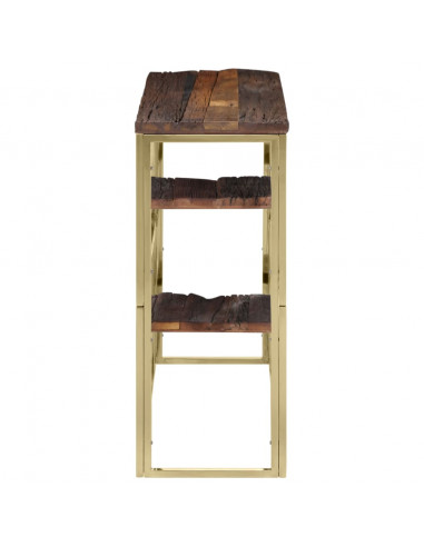 Tavolino Consolle Dorato Acciaio Inox e Traverse Legno Massello